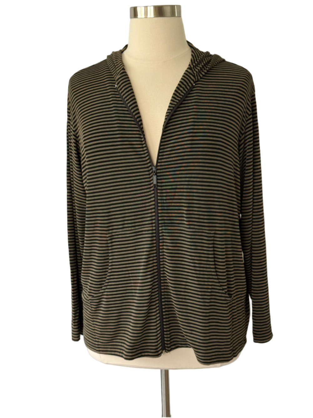 Chico’s Design Striped Zip-Up Hoodie, Olive and Black Size 16 (Chico’s 3)